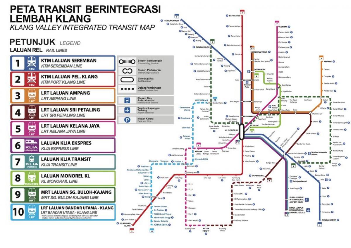 обществен транспорт картата на Куала Лумпур