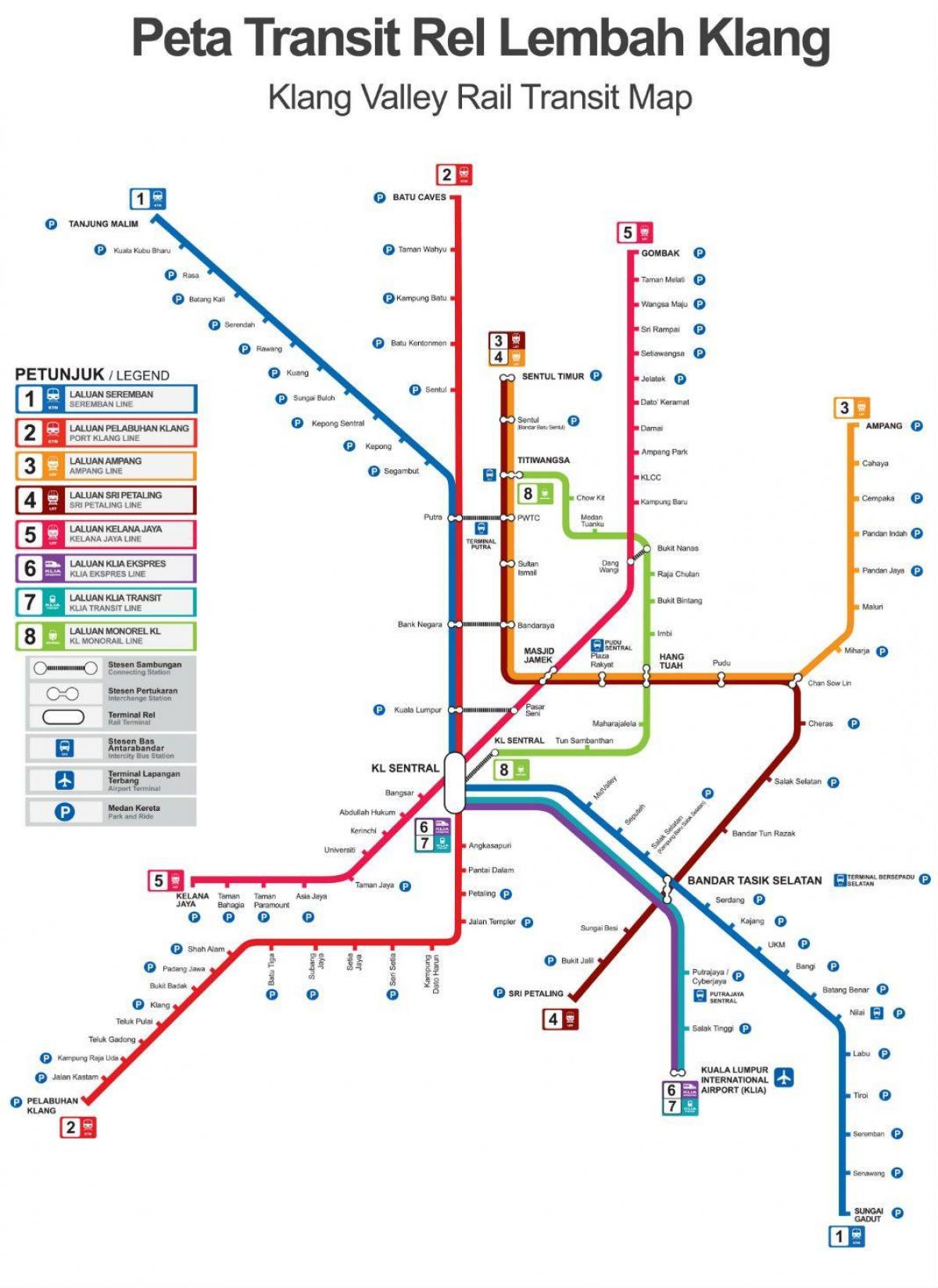 влак маршрут на картата на Малайзия