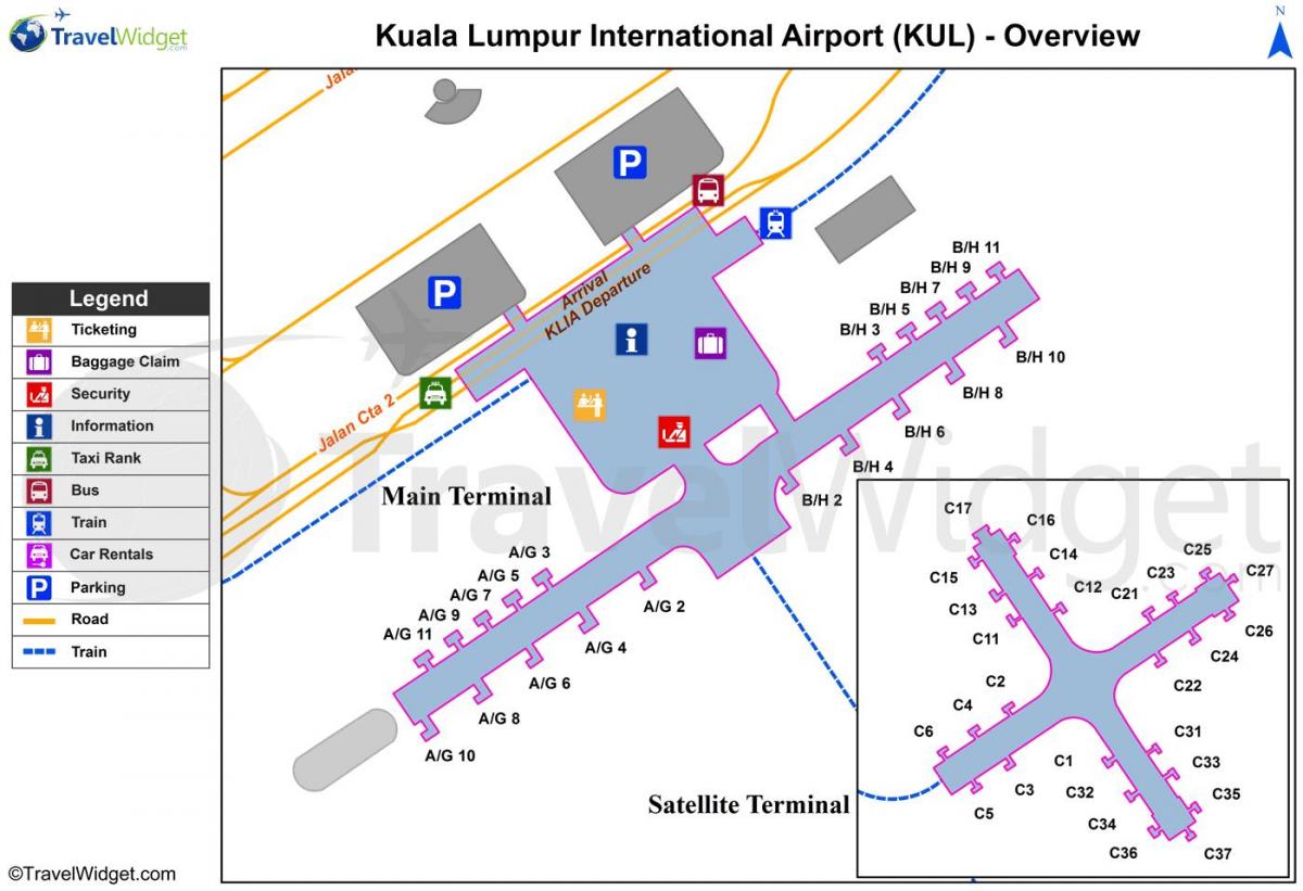 основното летище на Куала Лумпур, терминал карта