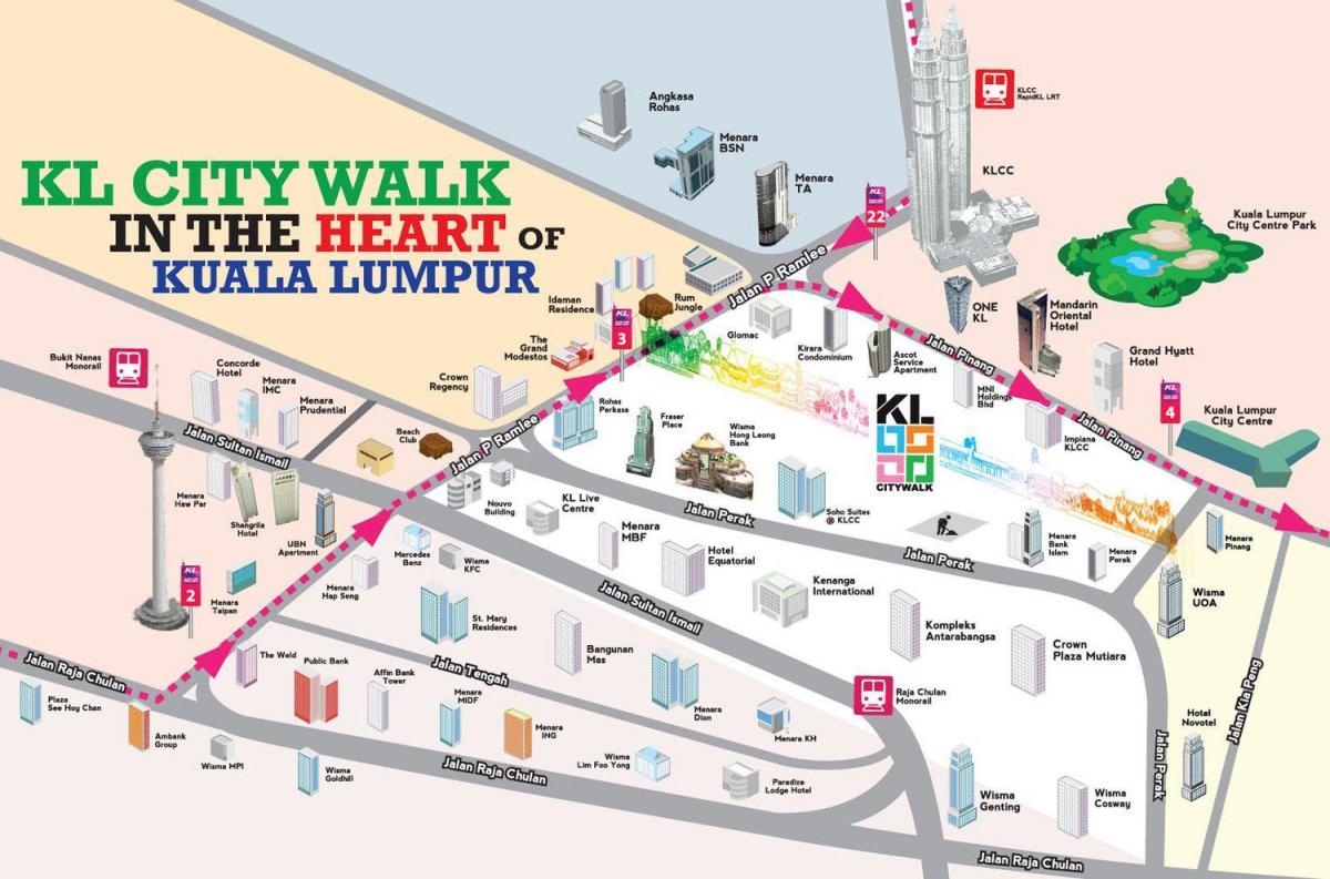 Куала Лумпур пешеходна обиколка на картата